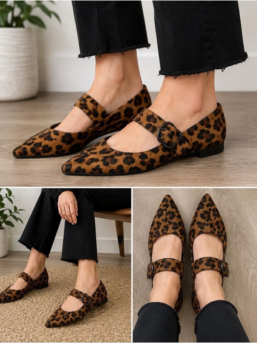 Adams Leopard Print Ballet Flats Buckle Women’s Size 7.5 Brown Black